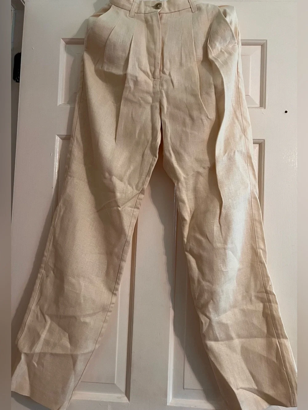 Anine bing 100% linen yellow Cream High Waist Wide Leg Trousers neutrals pastel